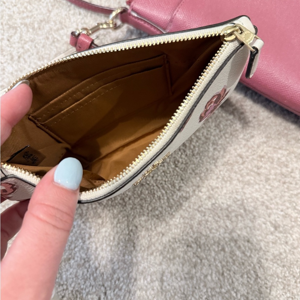 Coach Berry Pink Leather Crossbody with Floral Wristlet - Picture 3 of 3